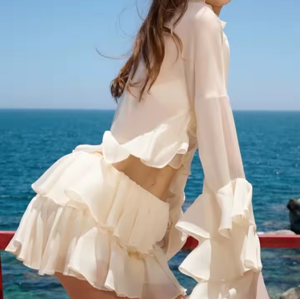 Two Piece Sets ForWomen Round Neck Long Sleeves Top Low Waist - Picture 4 of 8